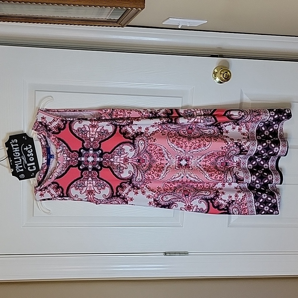 Apt. 9 Small Sleeveless Dress Pink Navy White Paisley Floral Pockets